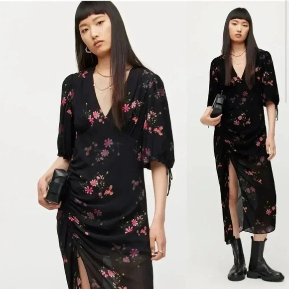 NEW All Saints Safiya Solanio Ruched Maxi Dress size US 4 - Picture 3 of 14